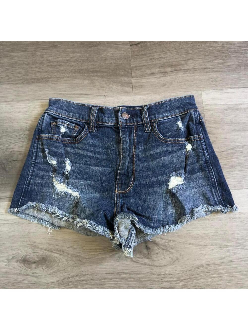 2000s hollister high waisted blue denim distressed mini shorts ੈ✩‧₊˚